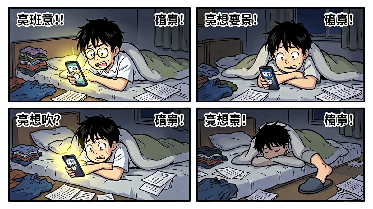 闹钟响起，主人公选择装死