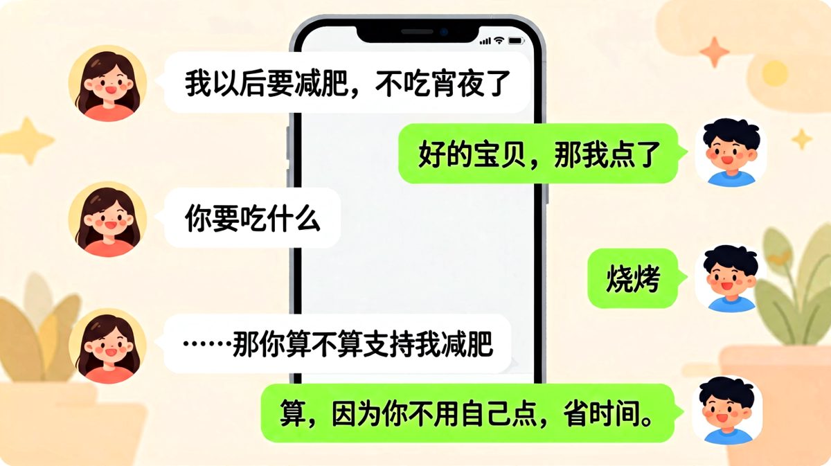 减肥承诺秒被宵夜打破的反转对话