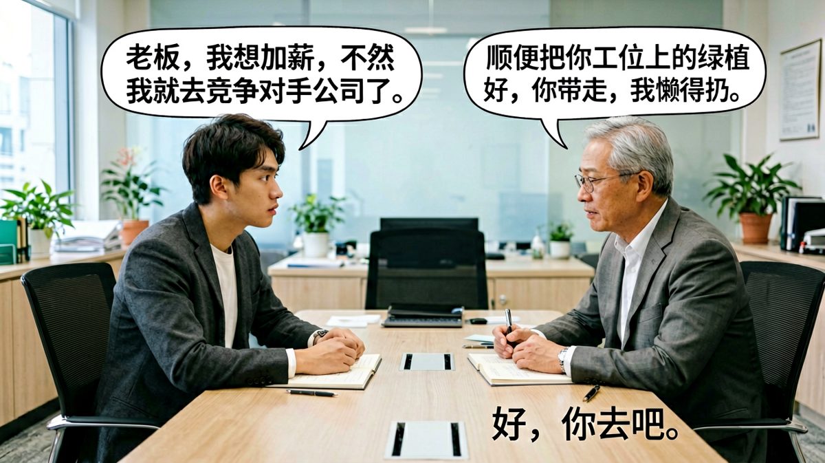 员工试图用跳槽威胁老板，结果被老板反向拿捏。