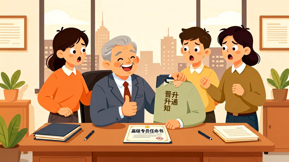 老板：从今天起你升为高级专员了！员工：谢谢老板！老板：工资也是'高级'版，和以前一样~