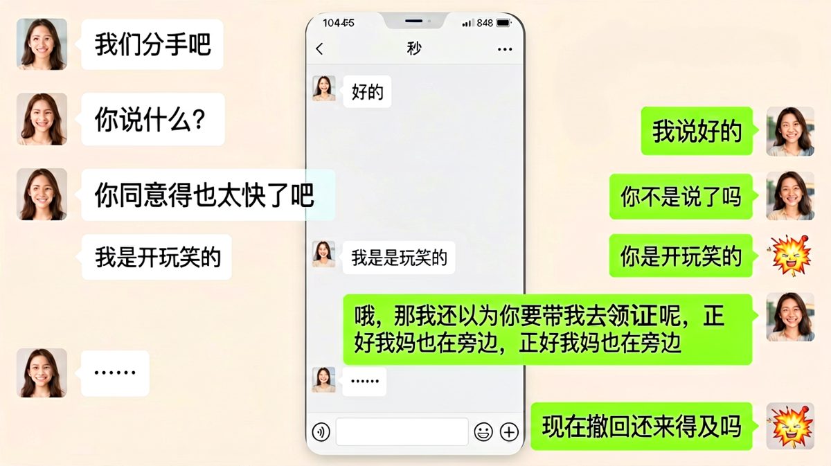 假装分手玩脱了，直男当真让女生当场社死