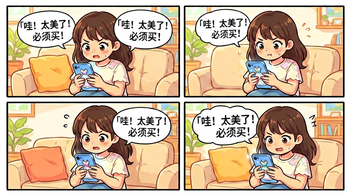 小美在手机上看到一条心动的连衣裙，立刻下单