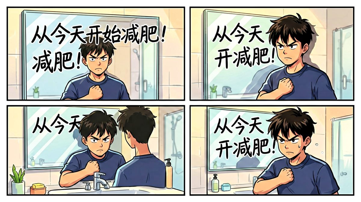 主角立下减肥誓言，气势满满