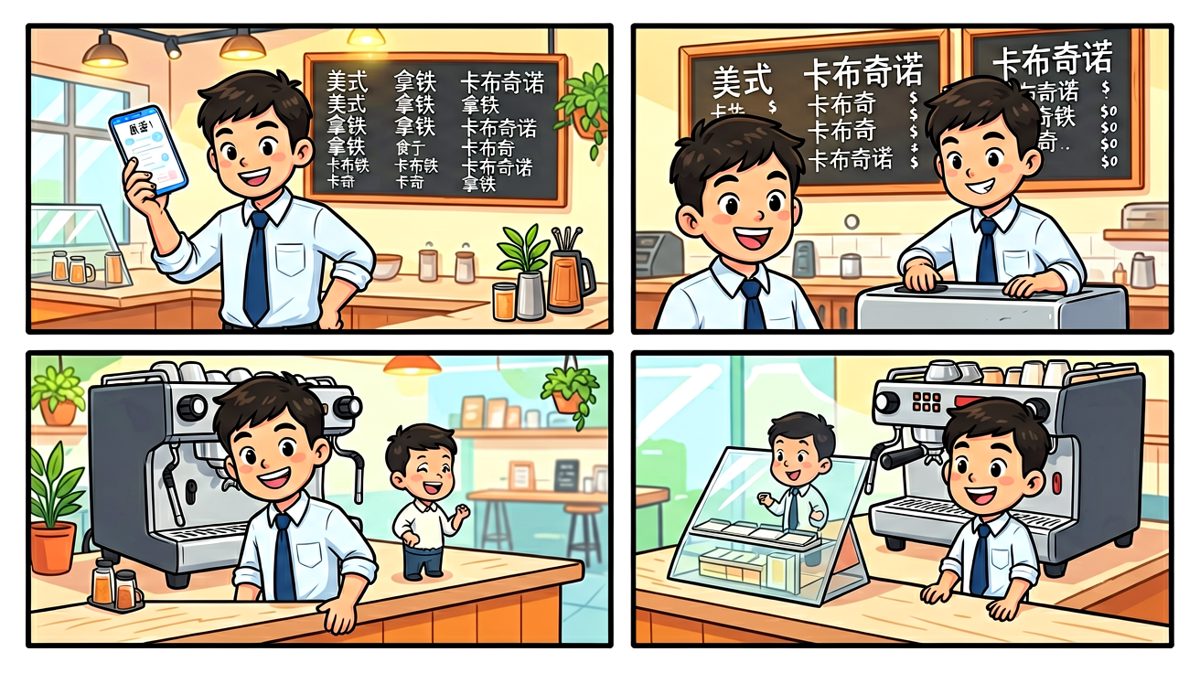 小明自信满满地点了一杯咖啡