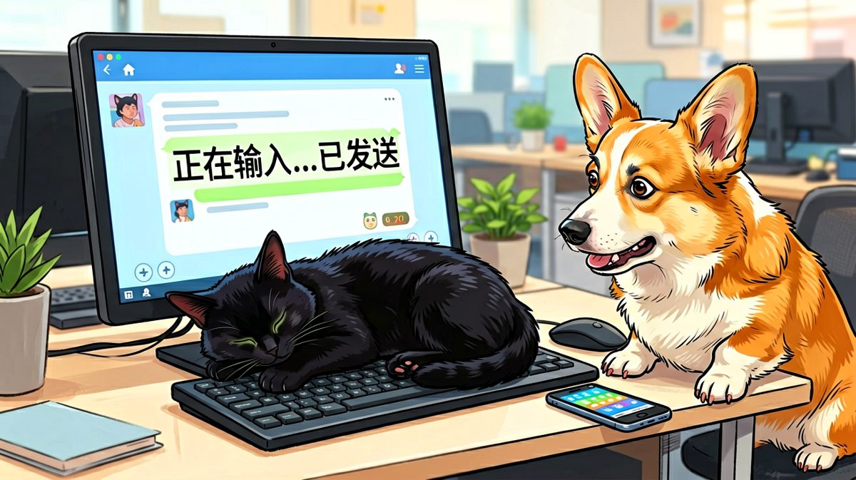 黑猫一个懒腰踩爆键盘，顺手把主人的消息发给了老板