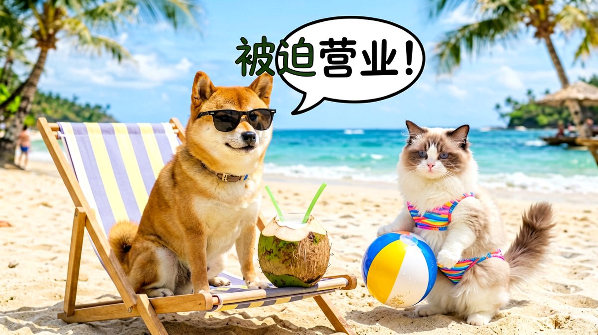 柴犬强行拉猫去海边度假，猫咪内心是一百个不愿意