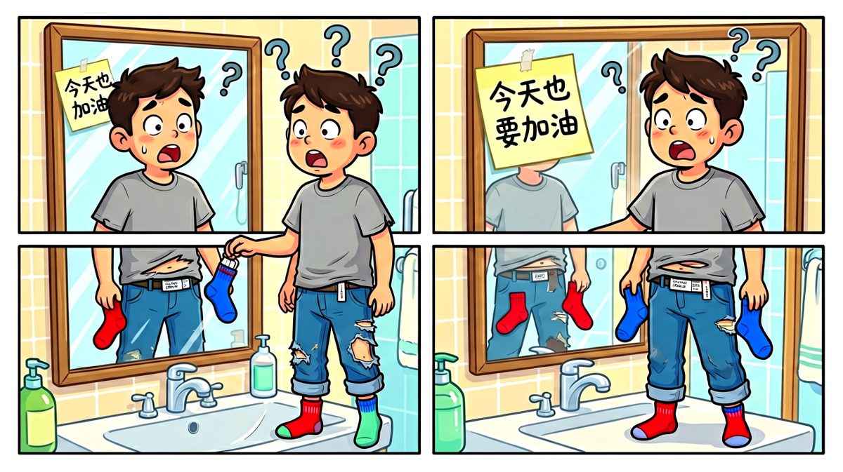 猛然发现衣服穿反了，袜子还穿错了！