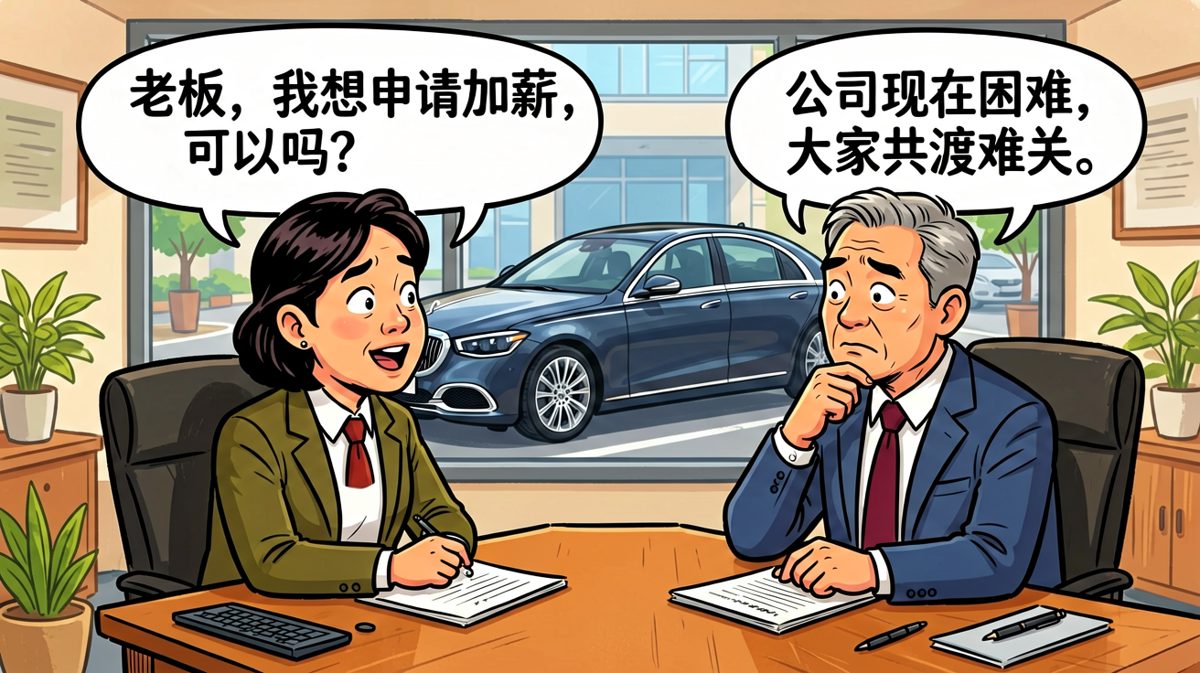 员工请求加薪，老板以公司困难推脱，反转是老板刚买了新车。