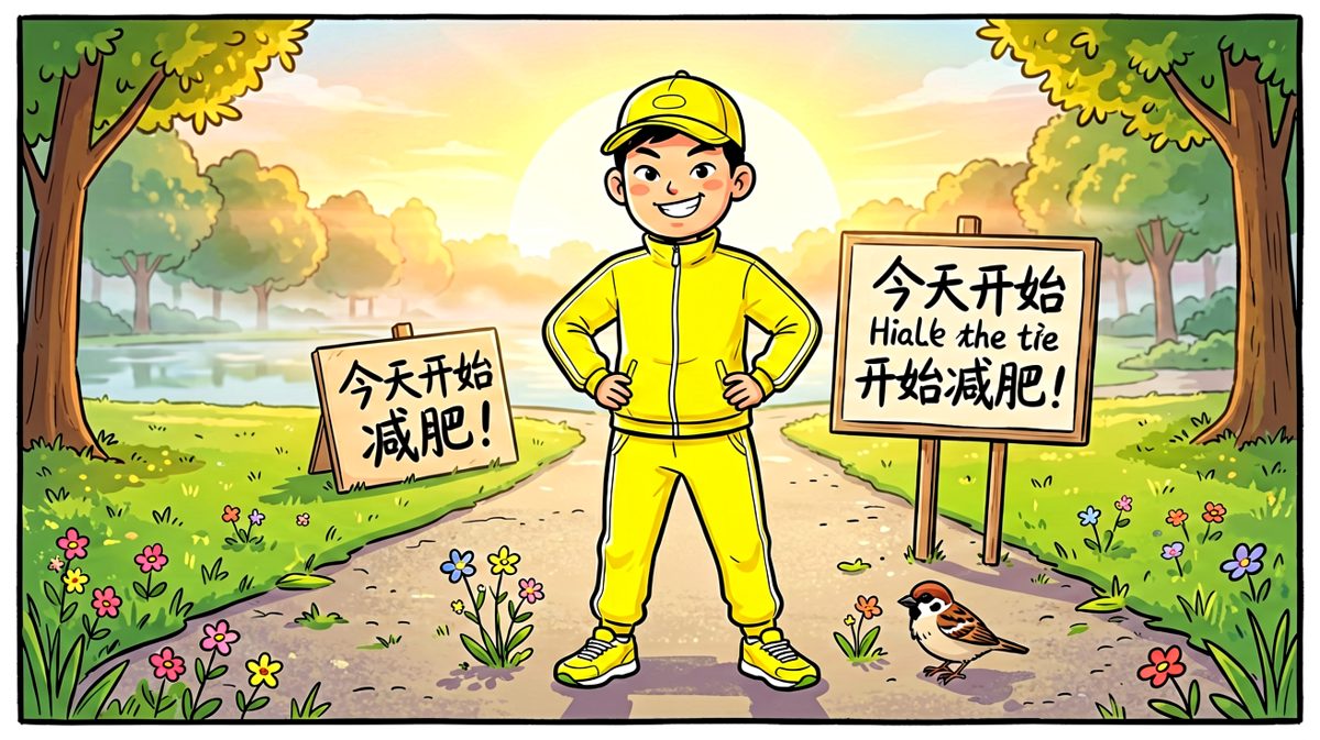主角斗志昂扬地开始了减肥第一天。