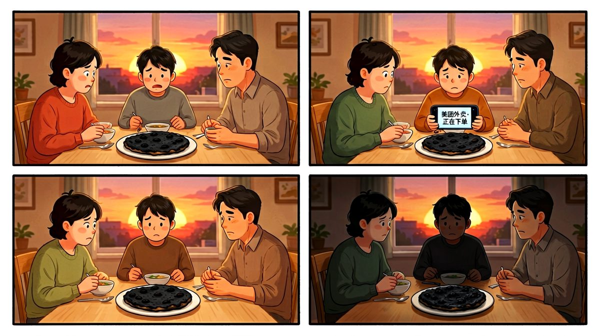 最终，一家人还是点了外卖。