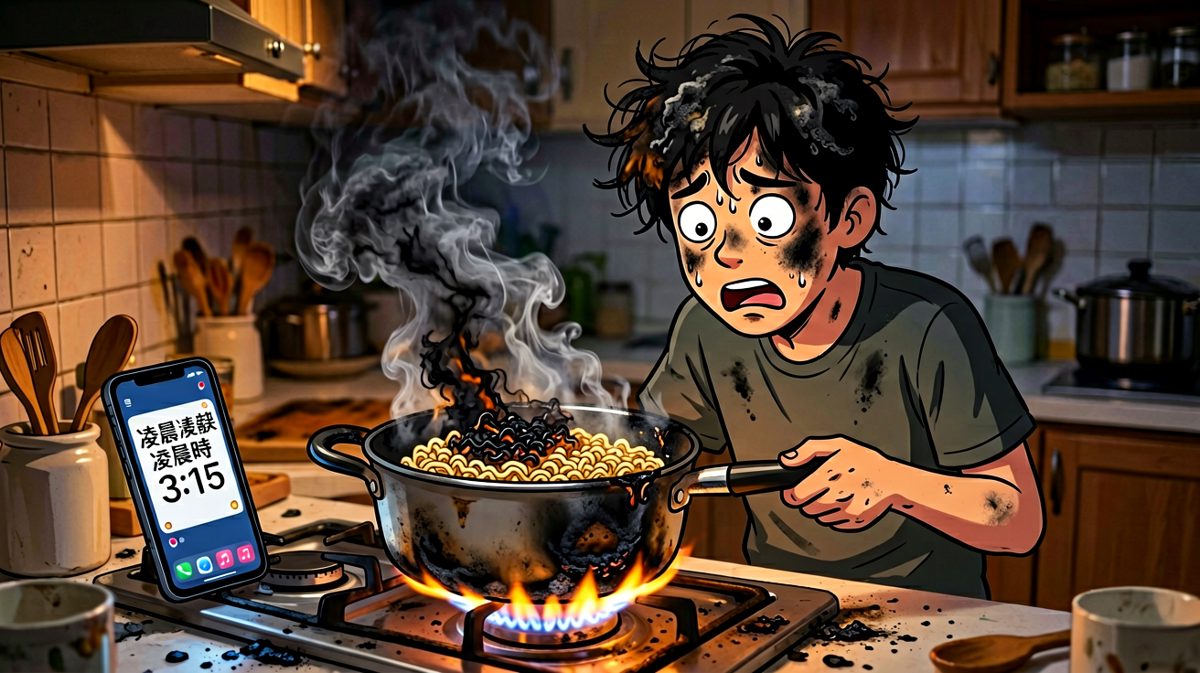 结果忘记关火，泡面糊了，全剧终