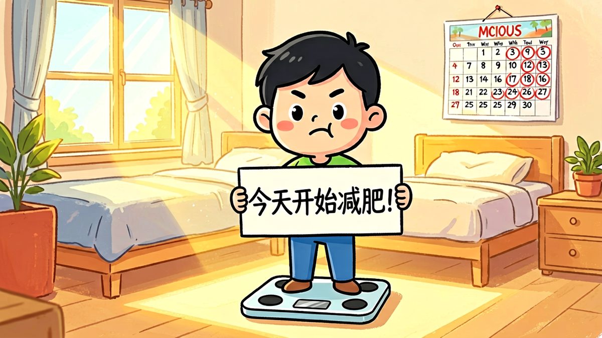 周一早晨，热血沸腾立下减肥誓言。