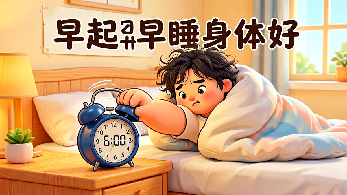 第一格：闹钟响起，被窝封印术发动