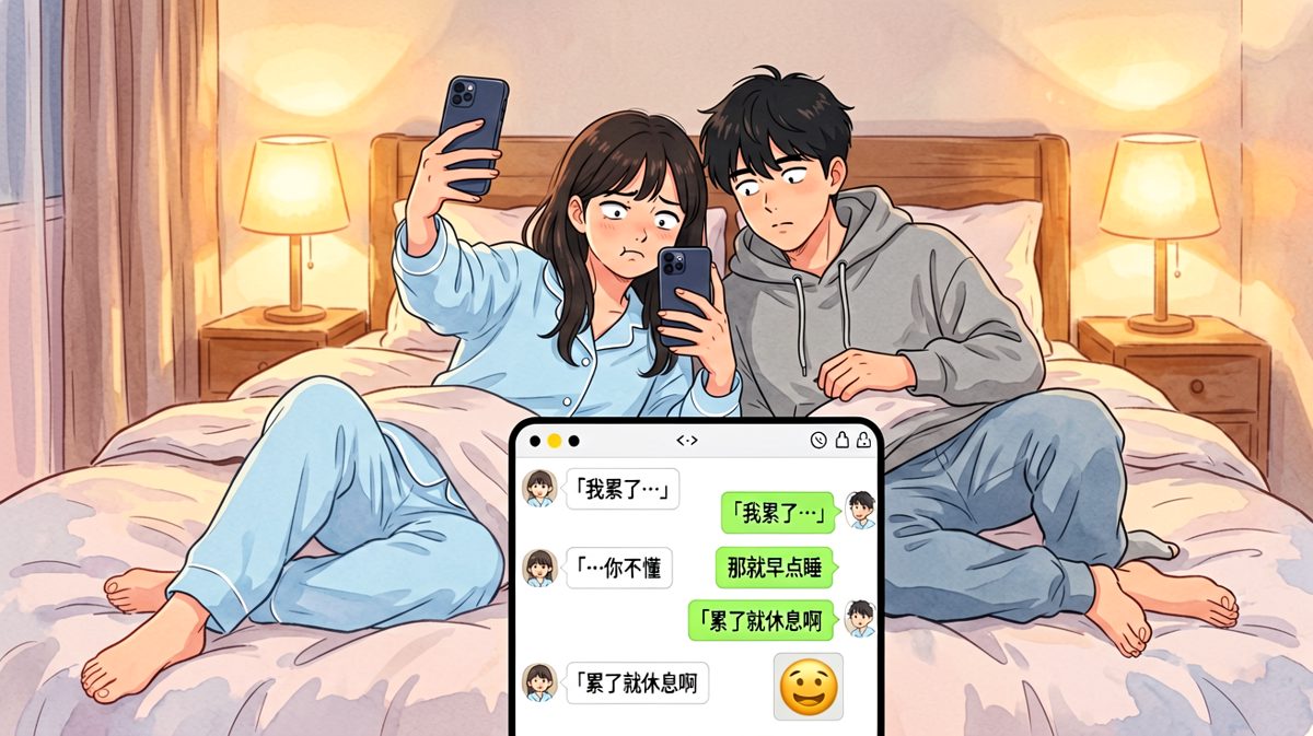 女生发'我累了'指望哄，直男男友回'那就早点睡'，空气瞬间凝固。