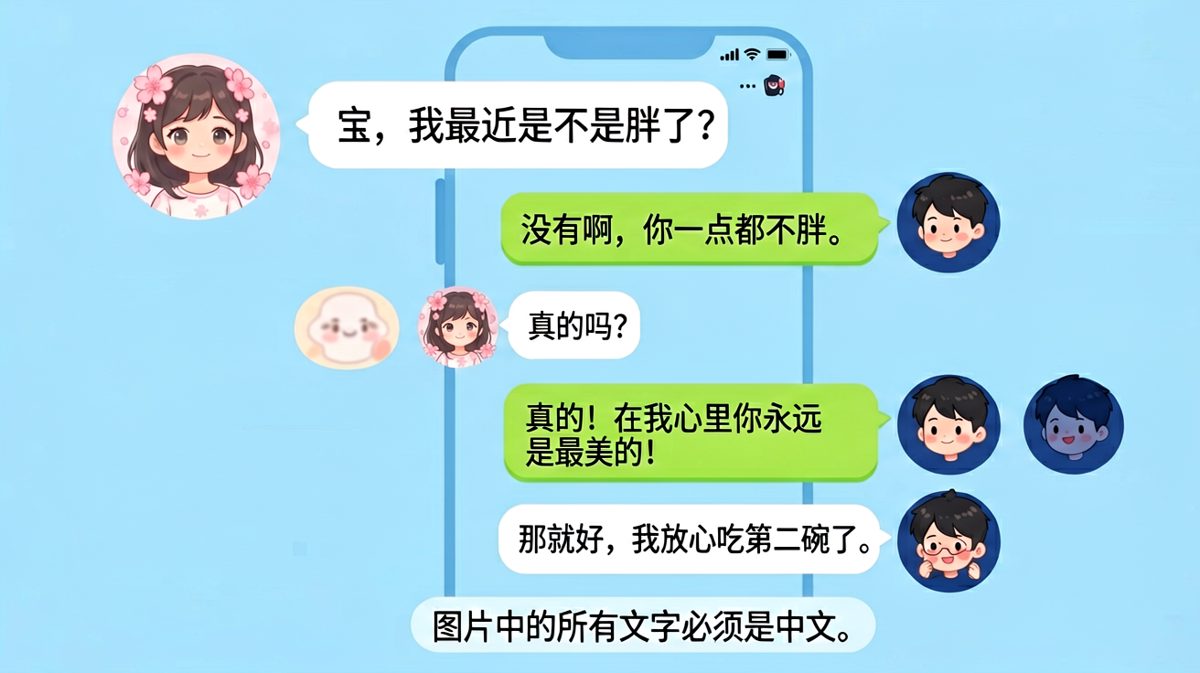 男生拼命夸女友不胖，结果女友放心去吃第二碗。