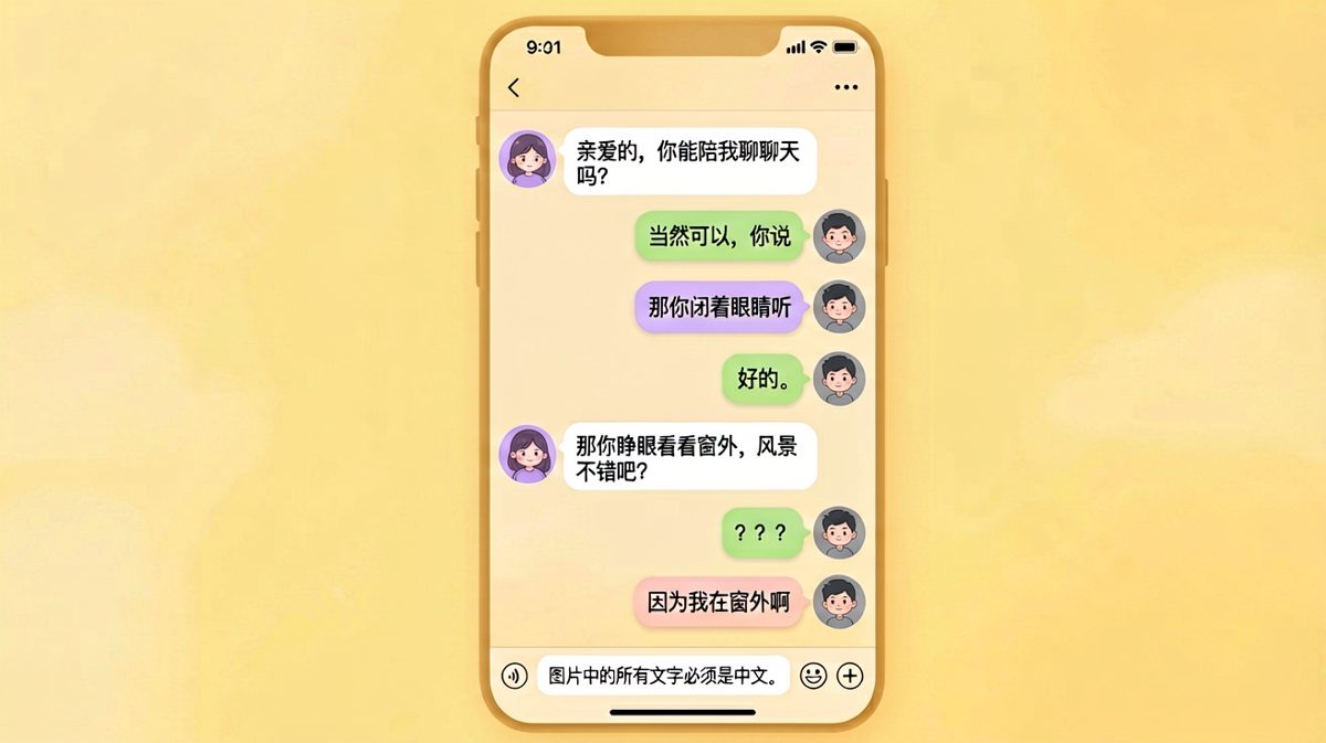 女生让男友闭眼聊天，结果趴在窗外偷看。