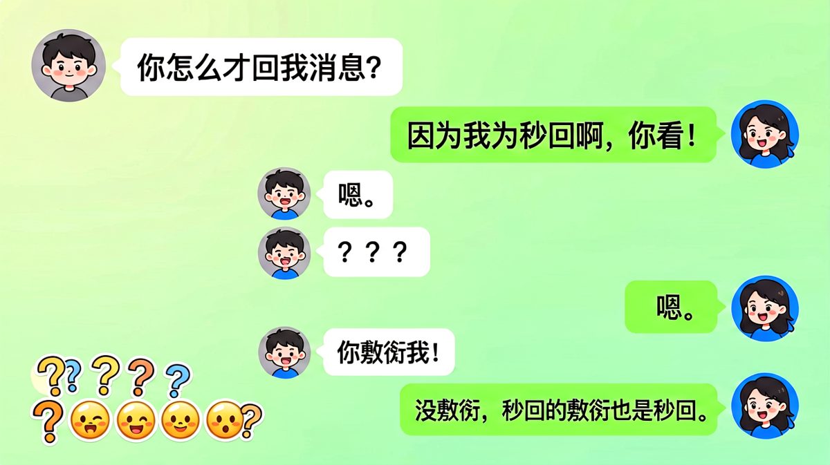 男生自称秒回冠军，结果用三个字把女朋友气到语塞