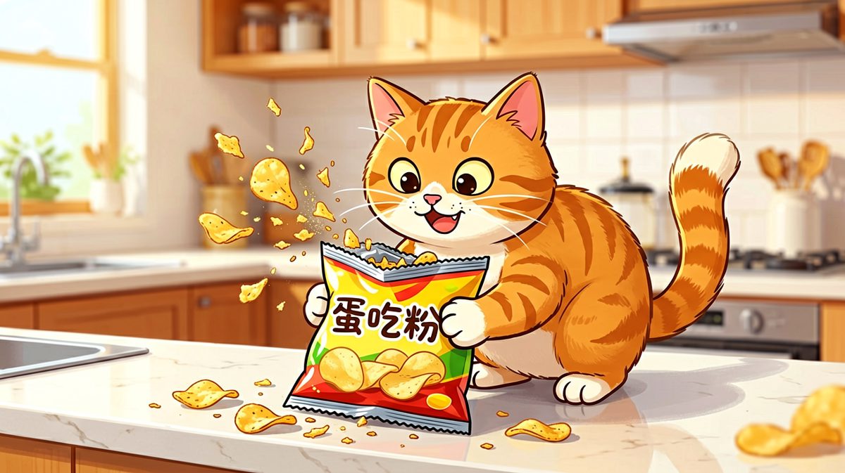 橘猫：这袋薯片它先动的手！