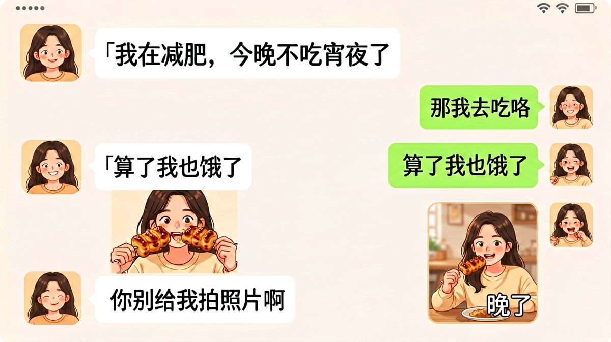 女生嘴上说减肥，身体却很诚实地破功了。