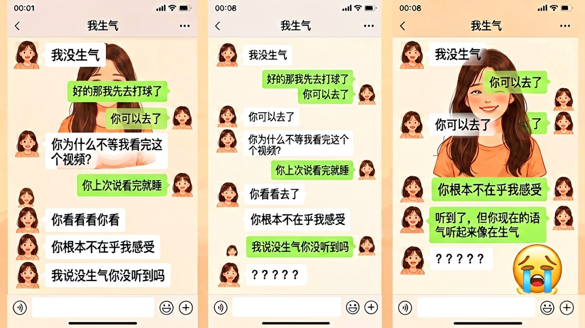 「我没生气」从来不代表真的没生气。