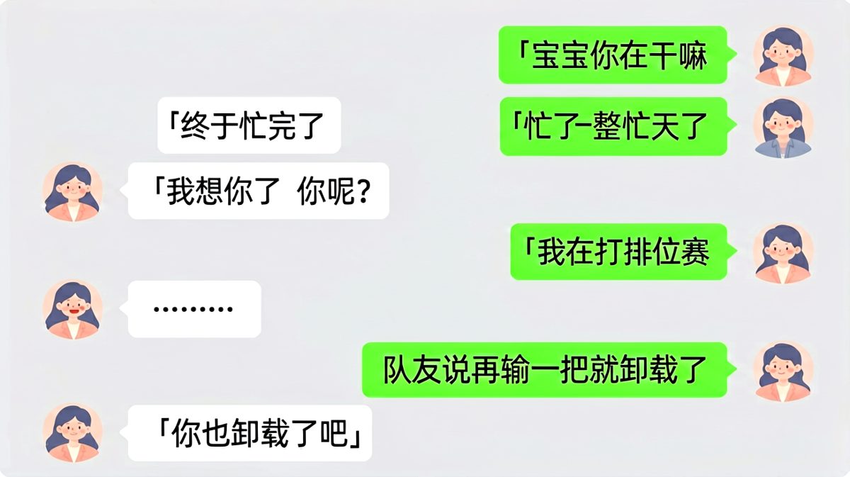 「忙了一天终于有空想你了」——对方还在为游戏连跪挣扎