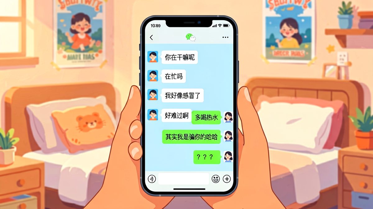 女生假装生病试探，结果只换来一句'多喝热水'，反转在于她根本没病。