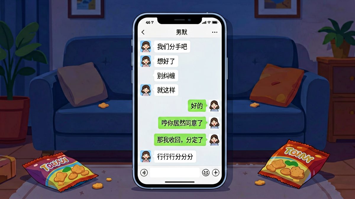 女生闹着要分手玩情绪测试，男生将计就计配合演出，最后反转笑死人。