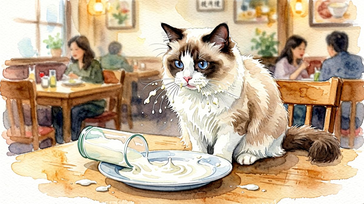 猫：不是我打翻的，是牛奶自己跳下去的