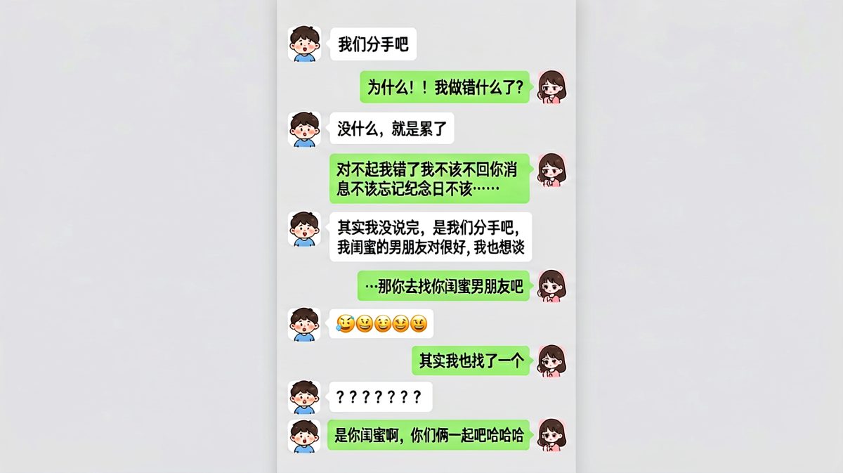 分手大戏上演到最后，两个人都被套路了