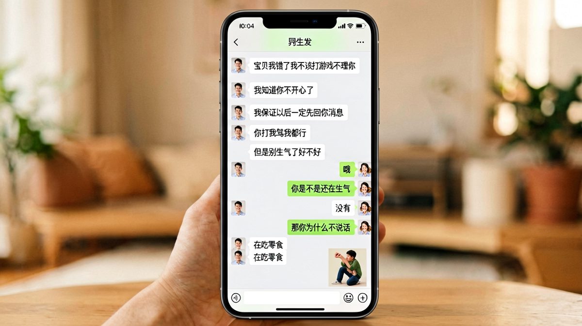 卑微男友在线认错，对方却在安心吃零食