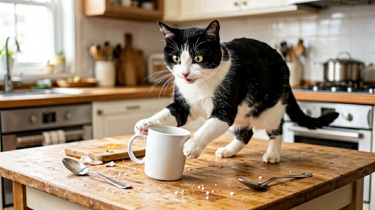 猫：我只是想帮主人整理桌面，杯子不听话是我的错吗？