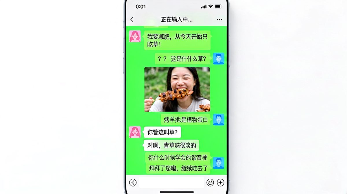 女生说减肥只吃草，结果发来一张吃烧烤的照片，还自称是'植物蛋白'