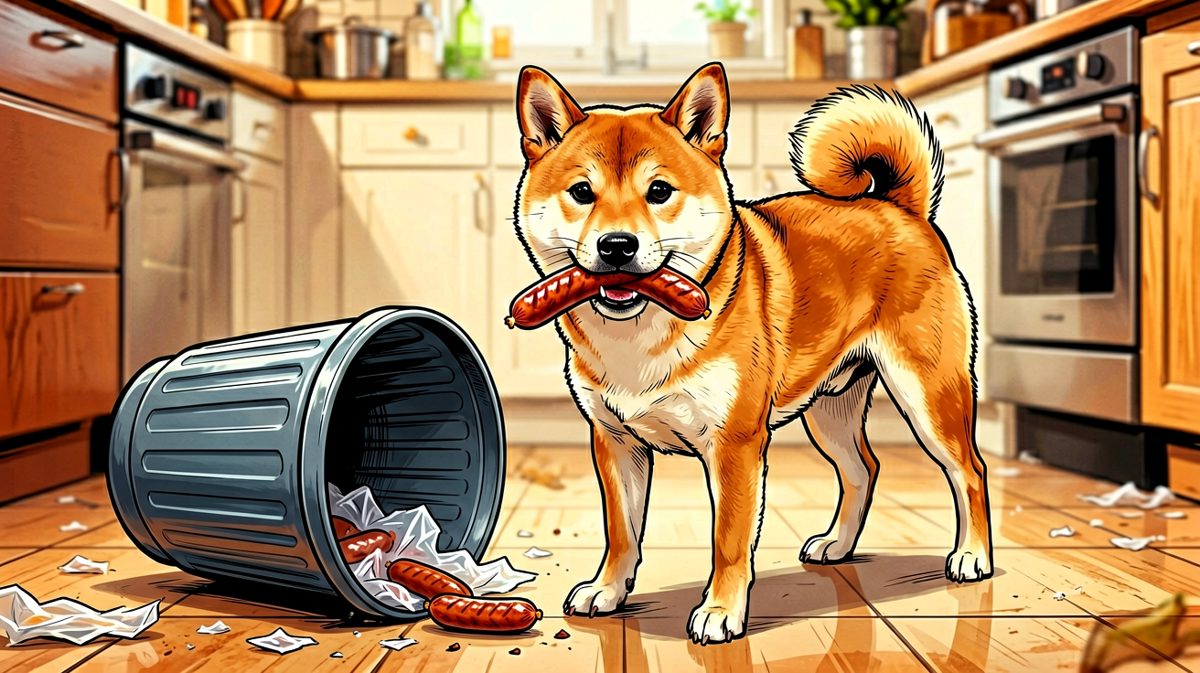 狗狗：不是我干的……是风把垃圾吹倒的，还有这根香肠自己跳出来的