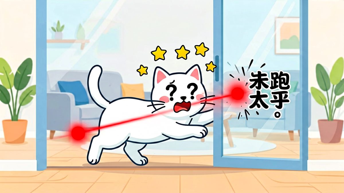 猫咪：那个红点又骗我！下次我一定能抓住你……等等门怎么不见了