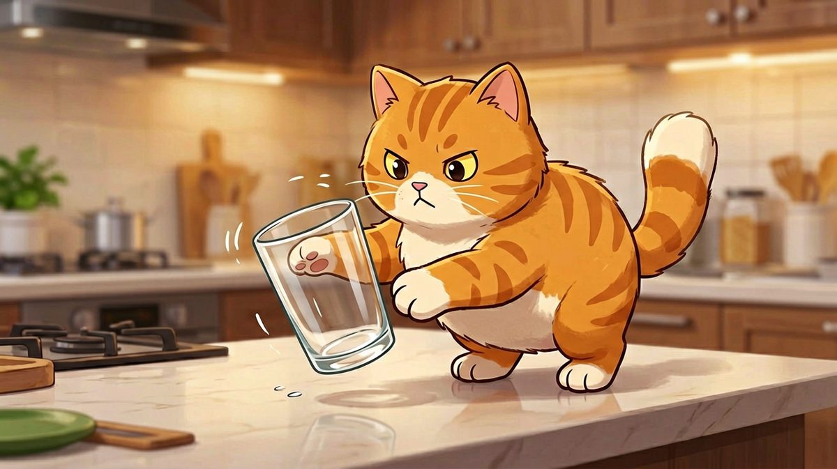 猫咪：这杯子它碍事，得帮它去地上静静