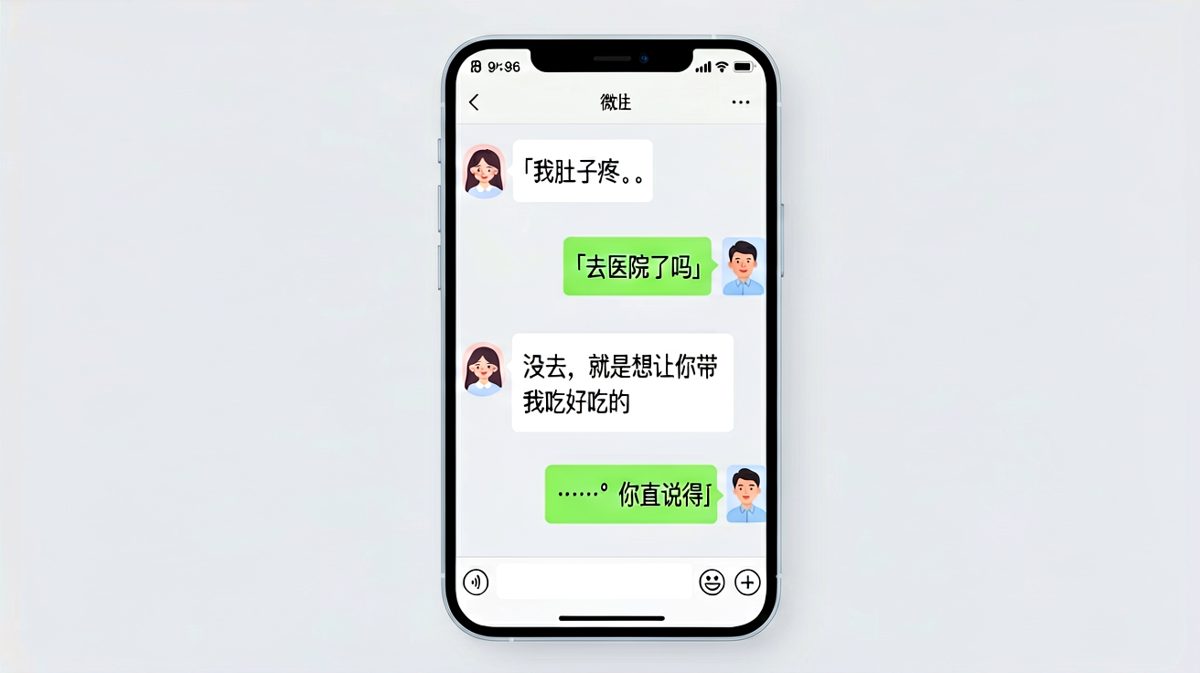 女生装病只为骗吃骗喝，男生一眼看穿无语回应