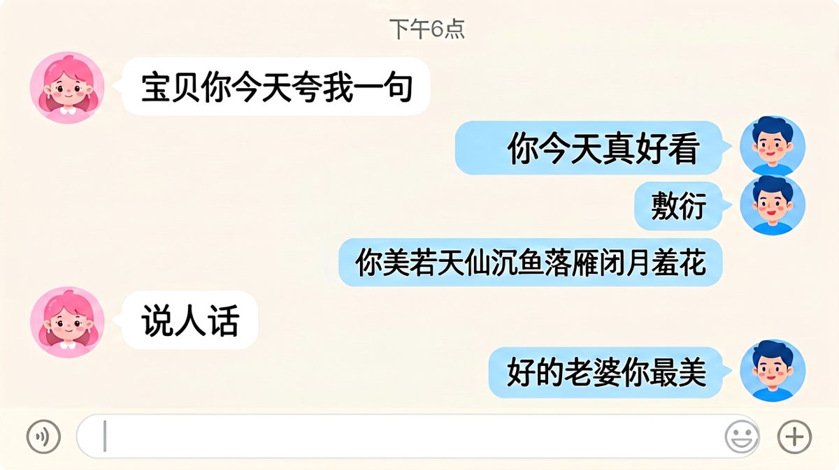夸人能有多难——男友用三个字把天聊死的故事