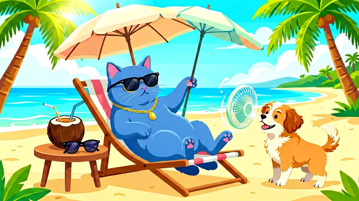 蓝猫富翁度假日常：奴才，扇子再左一点！
