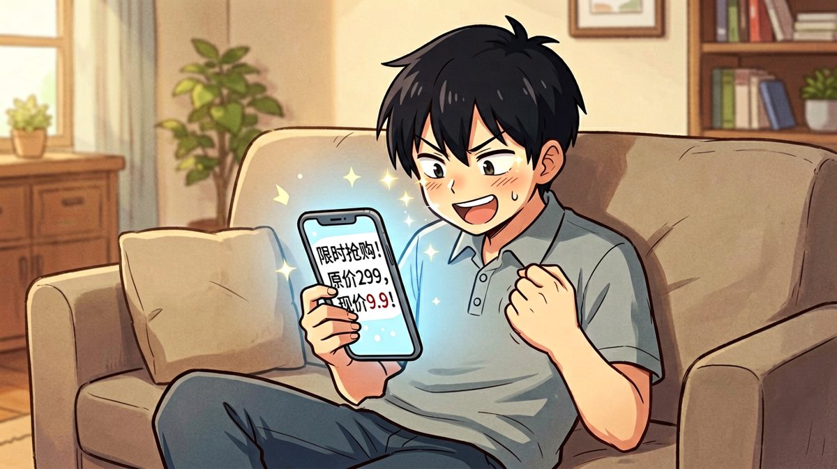 小王看到超低价商品，激动不已。