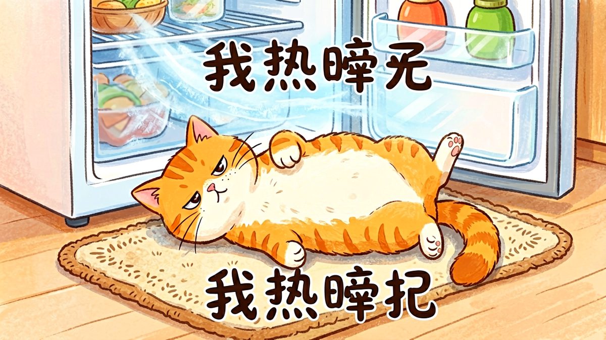 夏天来了，猫咪选择与冰箱为伴