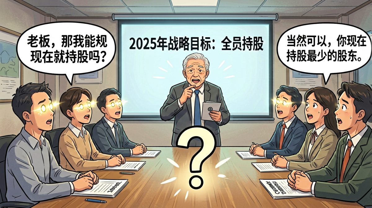 老板承诺全员持股，员工激动提问后被现实暴击