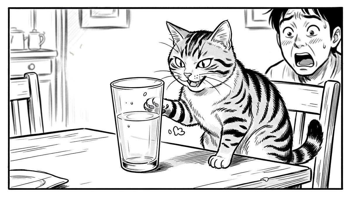 猫：我赌五毛钱，你不让我推，我偏要推。