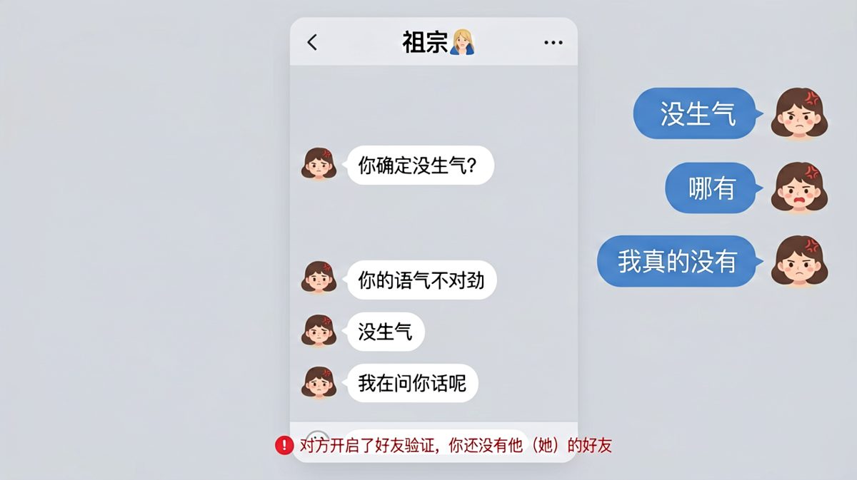 女生连说三遍没生气，每一句都比上一句更有杀气，最后直接把男朋友删了