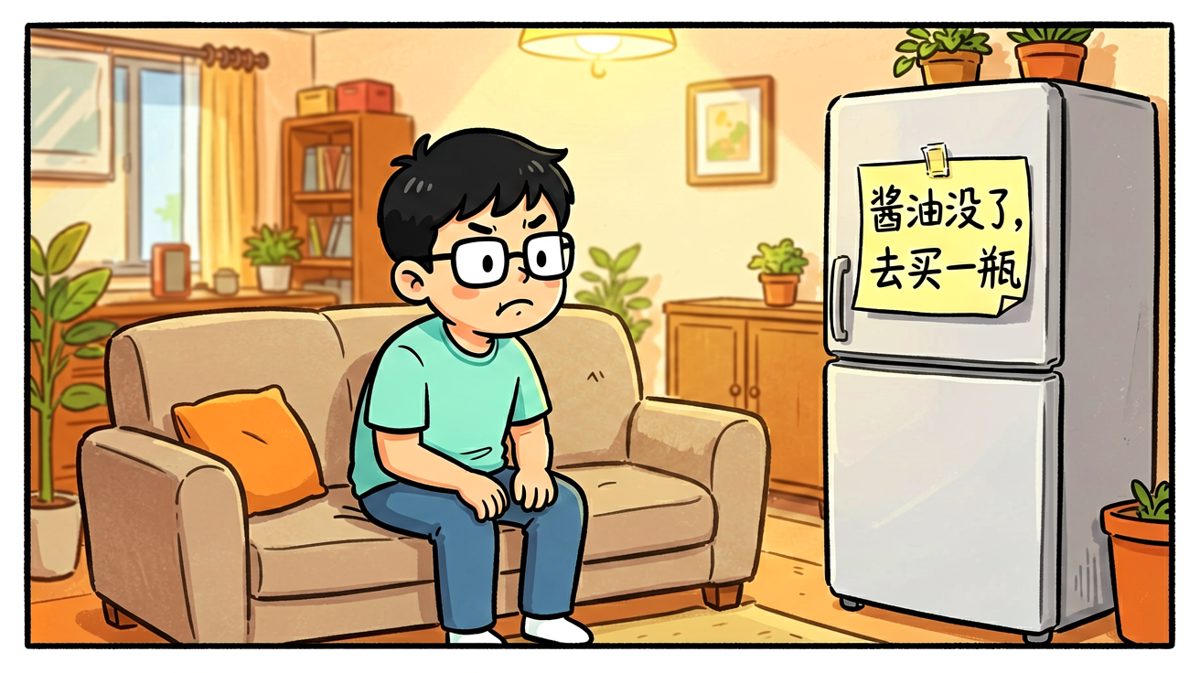 小明看着便签发愁：又是买酱油的活儿