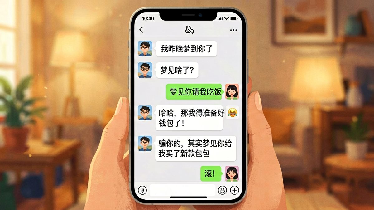 男生梦到女生请客吃饭，结果反转是要包包，女生无奈吐槽。