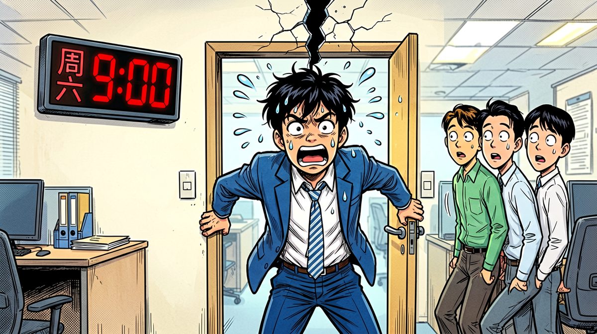 第四格：原来今天周六……社畜当场精神崩溃