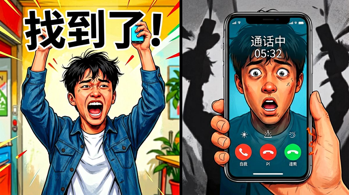 第四格：最尴尬的时刻——手机一直攥在手里，而且还响了一早上
