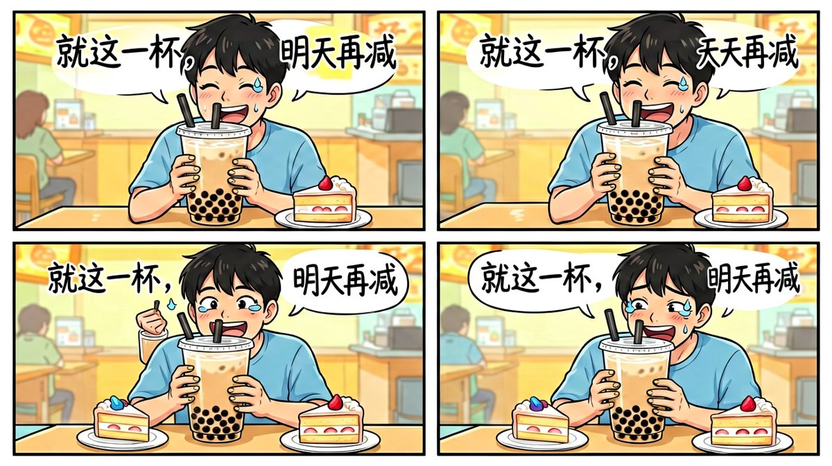 '就这一杯，明天再减'——经典自我安慰。
