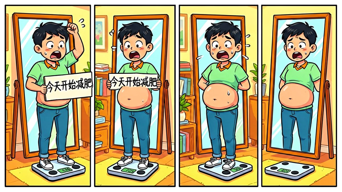 看到体重数字，发誓减肥！