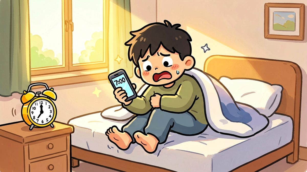 第一格：闹钟响了，但我选择装死
